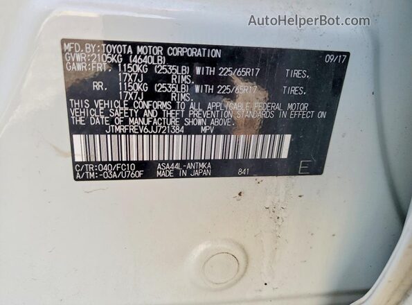 JTMRFREV6JJ721384 2018 TOYOTA RAV4 White 