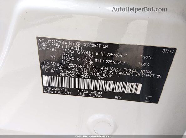 JTMRFREVXHJ172430 2017 TOYOTA RAV4 Белый 