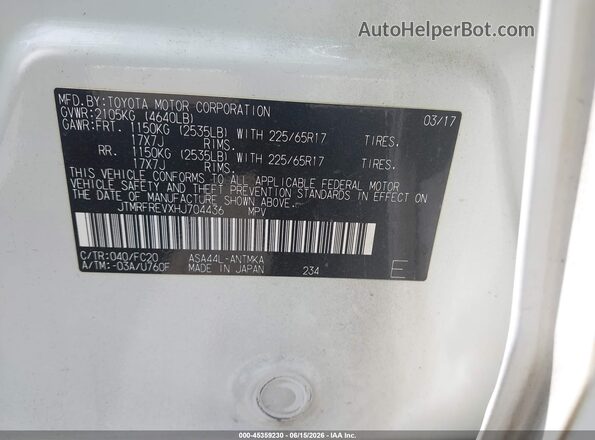 JTMRFREVXHJ704436 2017 TOYOTA RAV4 White Engine compartment view