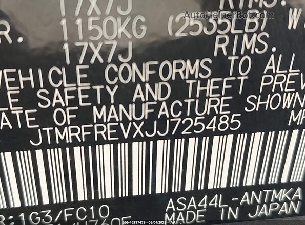 JTMRFREVXJJ725485 2018 TOYOTA RAV4 Gray Vista del compartimento del motor