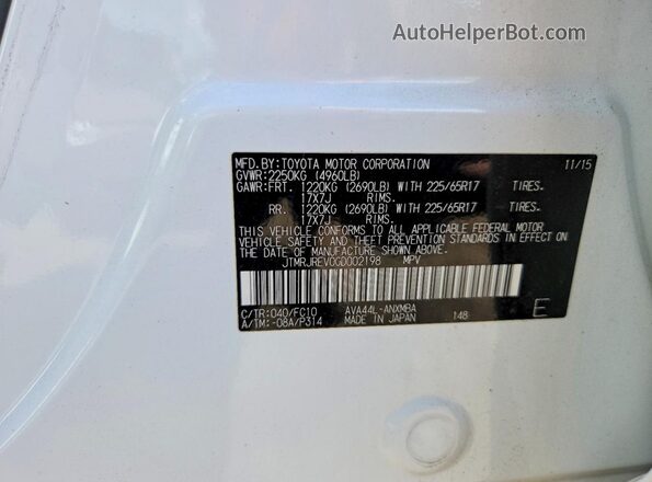 JTMRJREV0GD002198 2016 TOYOTA RAV4 White Engine compartment view