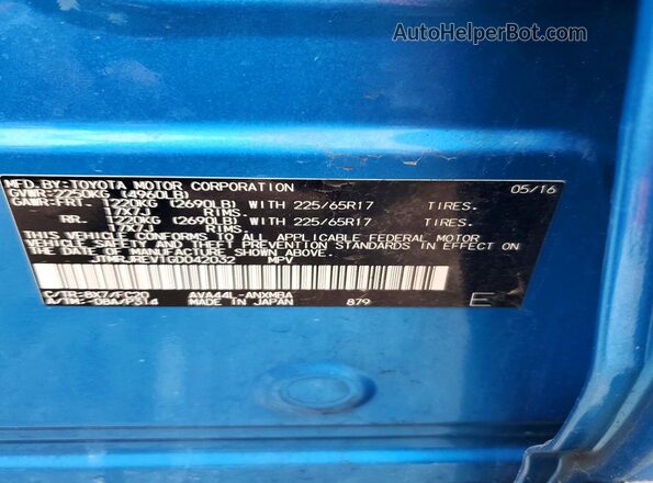 JTMRJREV1GD042032 2016 TOYOTA RAV4 Blue VIN sticker view