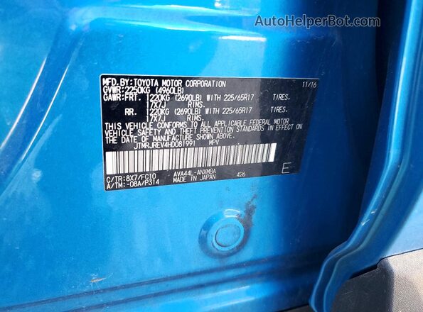 JTMRJREV4HD081991 2017 TOYOTA RAV4 Blue VIN sticker view