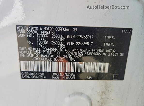 JTMRJREV8JD183560 2018 TOYOTA RAV4 White Շարժիչի բաժամունքի տեսք