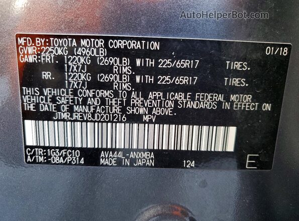 JTMRJREV8JD201216 2018 TOYOTA RAV4 Gray 