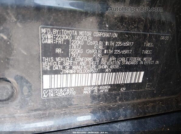 JTMRWRFV0LD069507 2020 TOYOTA RAV4 HYBRID Blue ძრავის განყოფილების ხედი