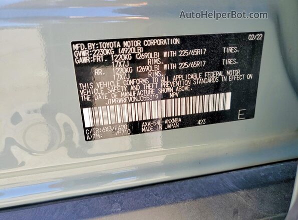 JTMRWRFV0NJ055319 2022 TOYOTA RAV4 Green 