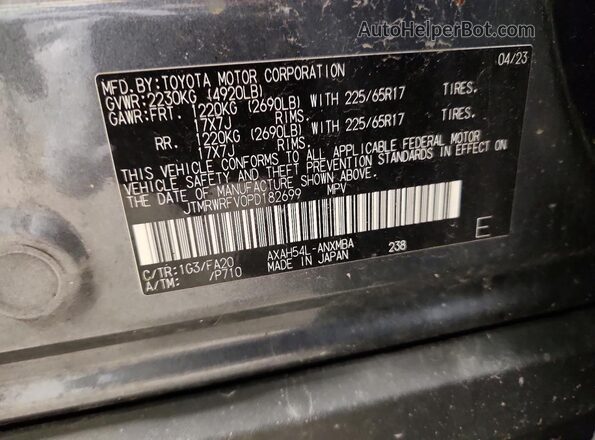 JTMRWRFV0PD182699 2023 TOYOTA RAV4 Gray Widok naklejki z numerem VIN