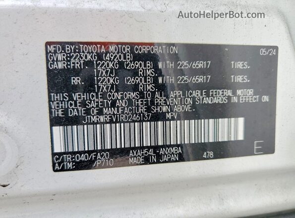 JTMRWRFV1RD246137 2024 TOYOTA RAV4 White Вид наклейки з VIN-кодом