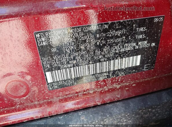JTMRWRFV1SD339147 2025 TOYOTA RAV4 HYBRID Red Engine compartment view