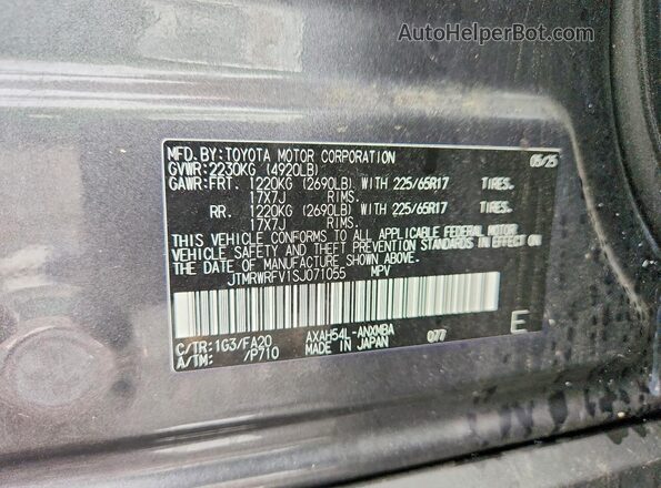JTMRWRFV1SJ071055 2025 TOYOTA RAV4 Gray Vista de la etiqueta del VIN