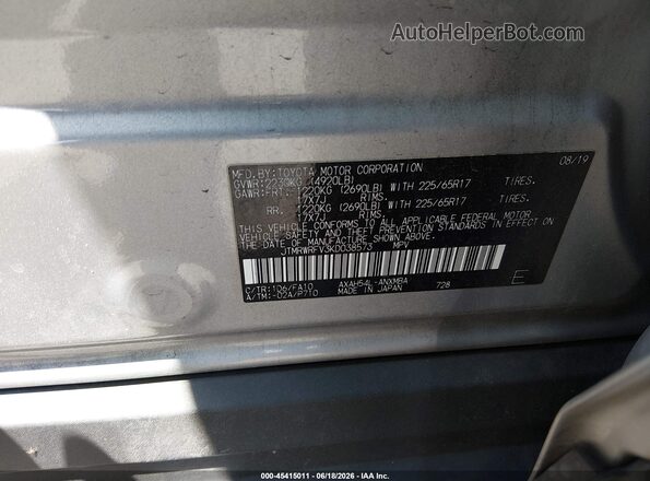 JTMRWRFV3KD038573 2019 TOYOTA RAV4 HYBRID Silver Вид підкапотного простору