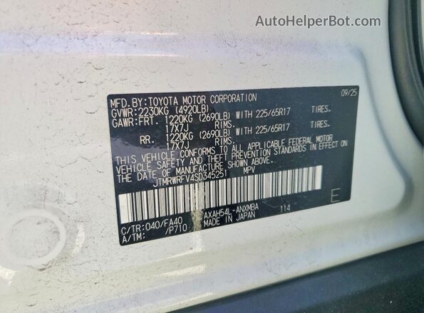 JTMRWRFV4SD345251 2025 TOYOTA RAV4 Белый 