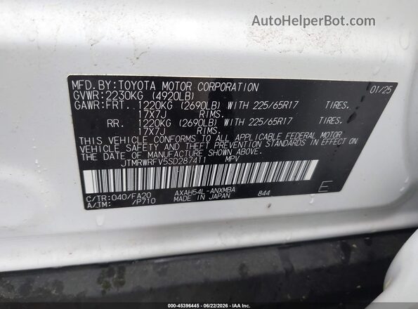 JTMRWRFV5SD287411 2025 TOYOTA RAV4 HYBRID White Engine compartment view