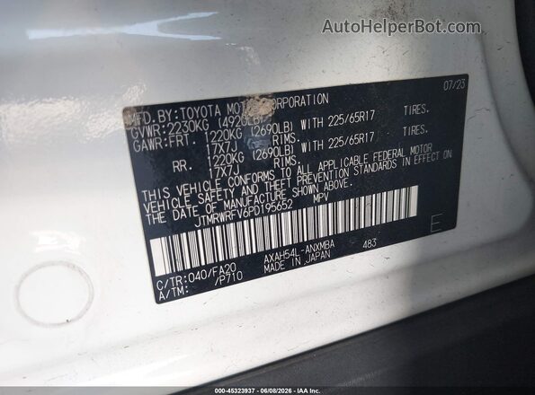 JTMRWRFV6PD195652 2023 TOYOTA RAV4 HYBRID White 