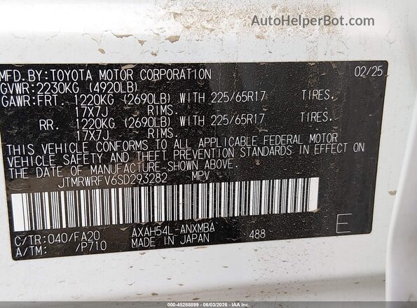 JTMRWRFV6SD293282 2025 TOYOTA RAV4 HYBRID White 