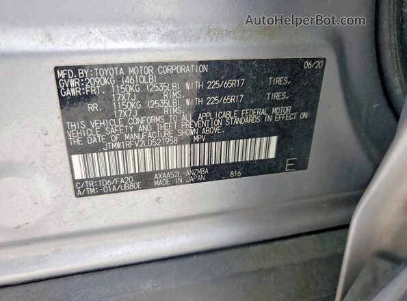 JTMW1RFV2LD521958 2020 TOYOTA RAV4 Silver VIN sticker view