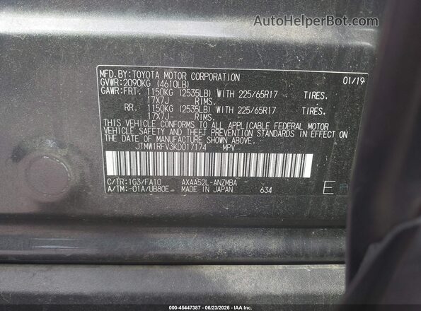 JTMW1RFV3KD017174 2019 TOYOTA RAV4 Серый Вид подкапотного пространства