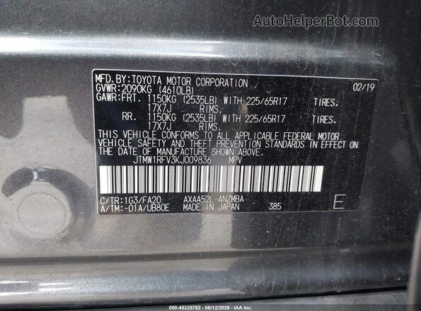 JTMW1RFV3KJ009836 2019 TOYOTA RAV4 Gray Շարժիչի բաժամունքի տեսք
