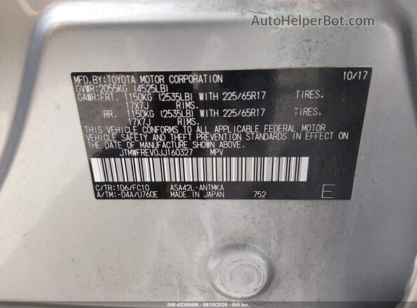 JTMWFREV0JJ160327 2018 TOYOTA RAV4 Silver Вид підкапотного простору