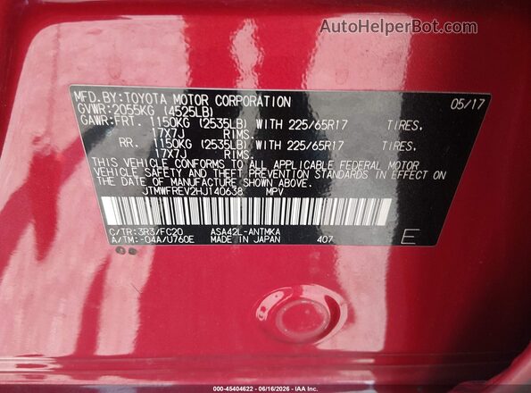 JTMWFREV2HJ140638 2017 TOYOTA RAV4 Red 