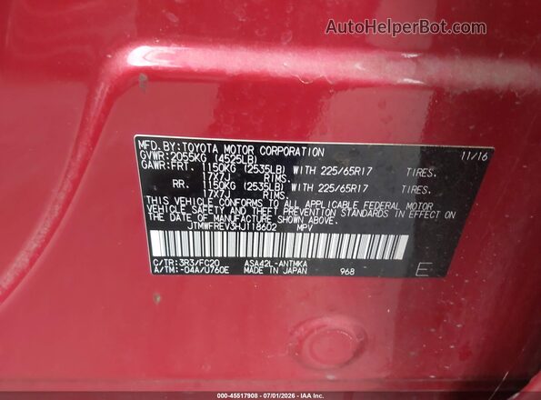 JTMWFREV3HJ118602 2017 TOYOTA RAV4 Red Vista del compartimento del motor