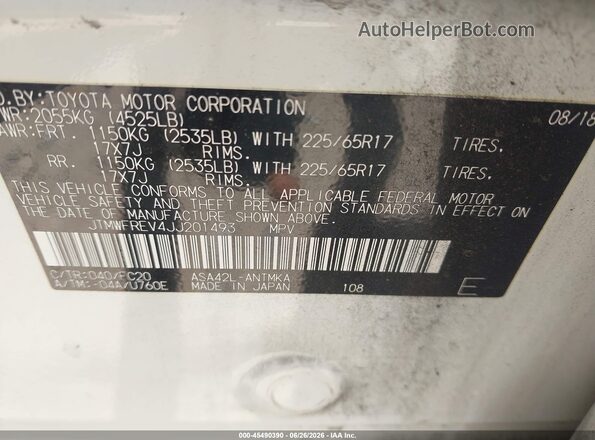 JTMWFREV4JJ201493 2018 TOYOTA RAV4 White Engine compartment view
