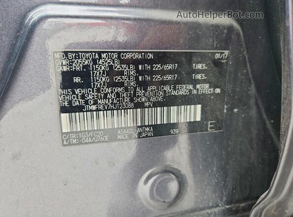 JTMWFREV7HJ123088 2017 TOYOTA RAV4 Gray Vista de la etiqueta del VIN