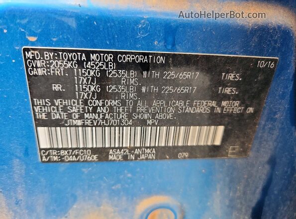 JTMWFREV7HJ701304 2017 TOYOTA RAV4 Blue 