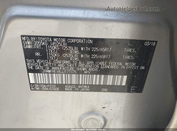 JTMWFREV8JJ177375 2018 TOYOTA RAV4 Gray Engine compartment view