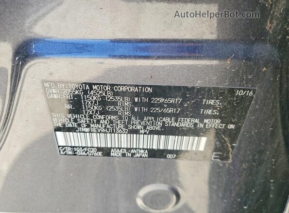 JTMWFREV9HJ113632 2017 TOYOTA RAV4 Gray VIN sticker view