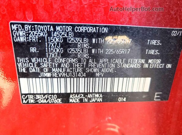 JTMWFREV9HJ131404 2017 TOYOTA RAV4 Red VIN sticker view