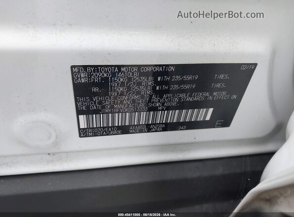JTMY1RFV0KD513333 2019 TOYOTA RAV4 White Շարժիչի բաժամունքի տեսք