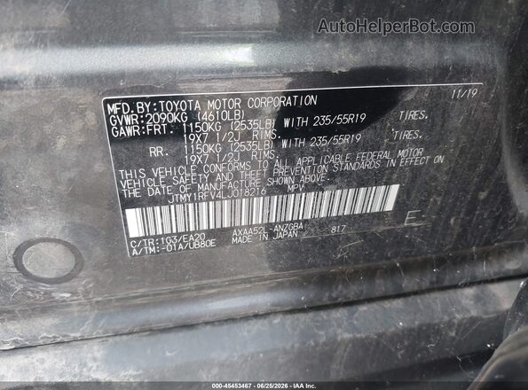 JTMY1RFV4LJ018216 2020 TOYOTA RAV4 Gray Engine compartment view