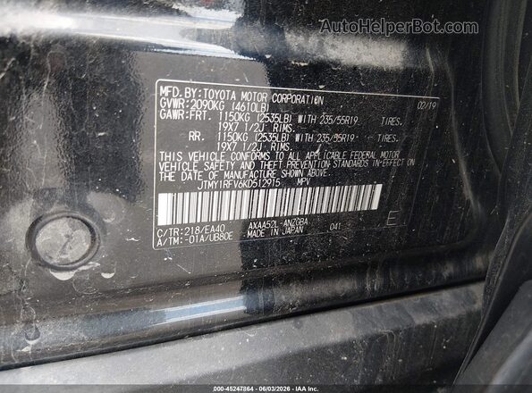 JTMY1RFV6KD512915 2019 TOYOTA RAV4 Black Вид підкапотного простору