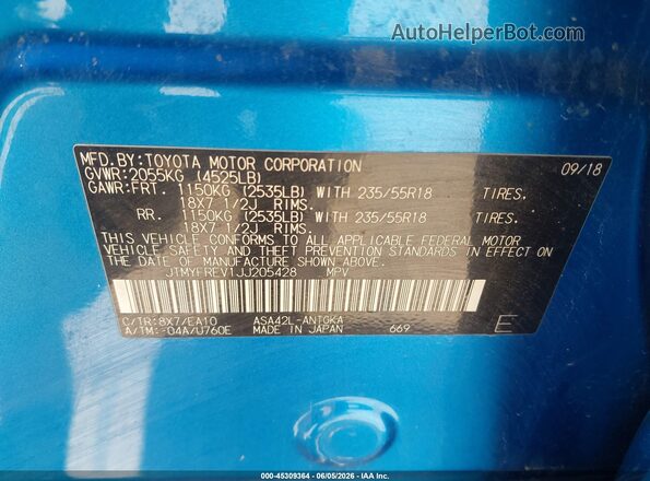JTMYFREV1JJ205428 2018 TOYOTA RAV4 Blue Вид підкапотного простору