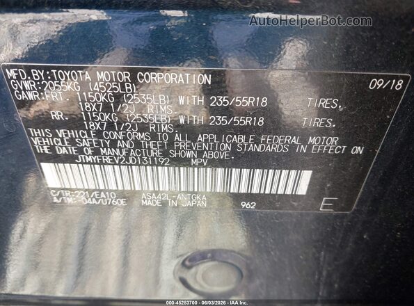 JTMYFREV2JD131192 2018 TOYOTA RAV4 Blue Widok komory silnika