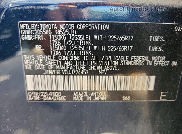 JTMZFREV0JJ724457 2018 TOYOTA RAV4 Black Widok komory silnika