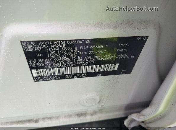 JTMZFREV0JJ747298 2018 TOYOTA RAV4 Белый Вид подкапотного пространства