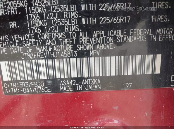 JTMZFREV1HJ145813 2017 TOYOTA RAV4 Красный Вид подкапотного пространства