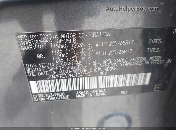 JTMZFREV2HJ104123 2017 TOYOTA RAV4 Серый Вид подкапотного пространства