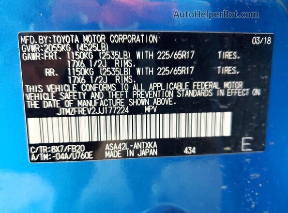 JTMZFREV2JJ177224 2018 TOYOTA RAV4 Blue 