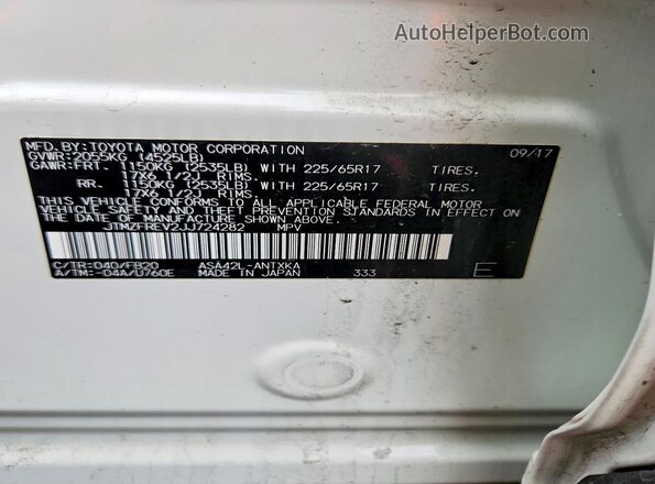 JTMZFREV2JJ724282 2018 TOYOTA RAV4 White 
