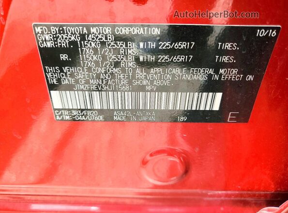 JTMZFREV3HJ115681 2017 TOYOTA RAV4 Red 
