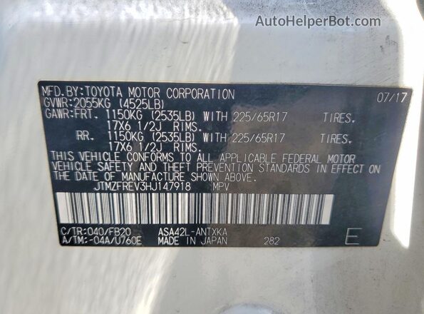 JTMZFREV3HJ147918 2017 TOYOTA RAV4 White VIN sticker view