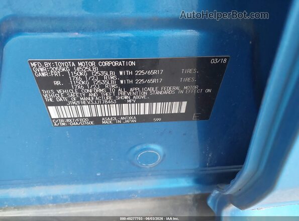 JTMZFREV3JJ178463 2018 TOYOTA RAV4 Blue Вид підкапотного простору