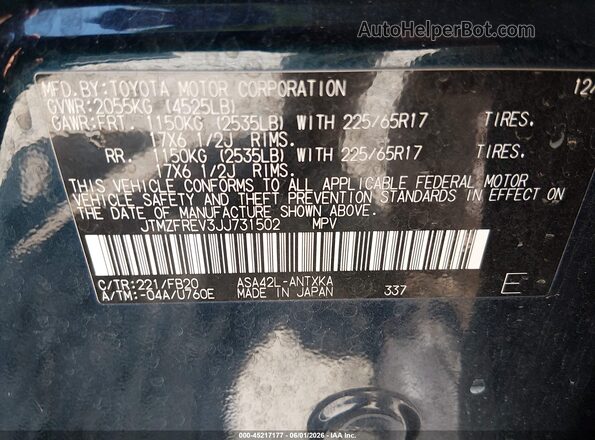 JTMZFREV3JJ731502 2018 TOYOTA RAV4 Dark Blue 