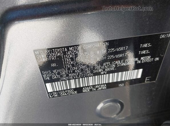JTMZFREV4JD121896 2018 TOYOTA RAV4 Gray 