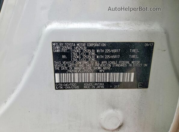 JTMZFREV5JJ155072 2018 TOYOTA RAV4 White Widok wnętrza 360 stopni