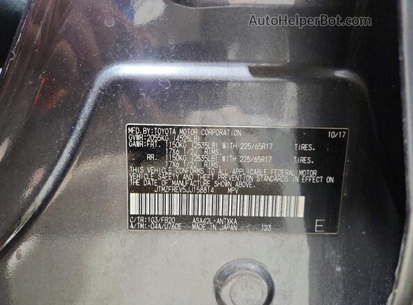 JTMZFREV5JJ158814 2018 TOYOTA RAV4 Charcoal Vista de la etiqueta del VIN